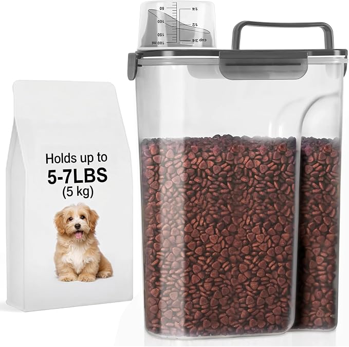 LEAWALK 5-7Lbs Dog Cat Food Storage Container with Upgraded Large Nozzle BPA-free, 4 Snap Seals Plastic Pet Food Storage Containers with Handles (Clear Black, 5L-1pack) - Image 9
