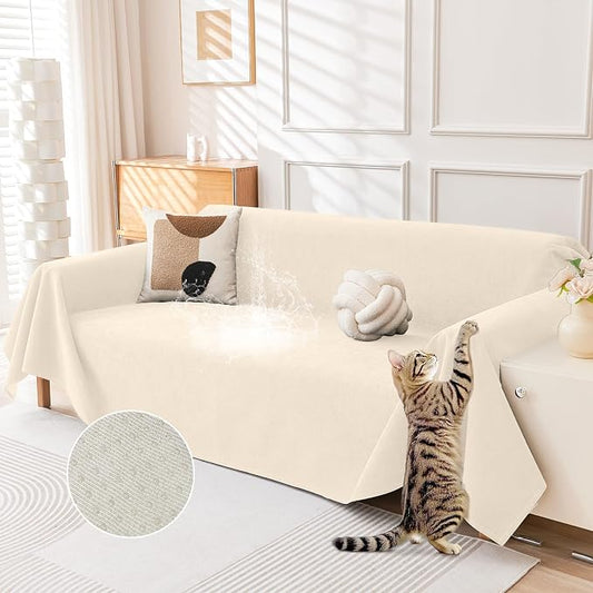 Deep Dream Cat-Scratch Resistant Couch Cover, Waterproof Sofa Cover for 3 Cushion Couch Washable, Pet Friendly Couch Protectors Anti Slip Thickened Sofa Slipcovers for Dogs Pets, 71" x 134", Beige by DeepDream
