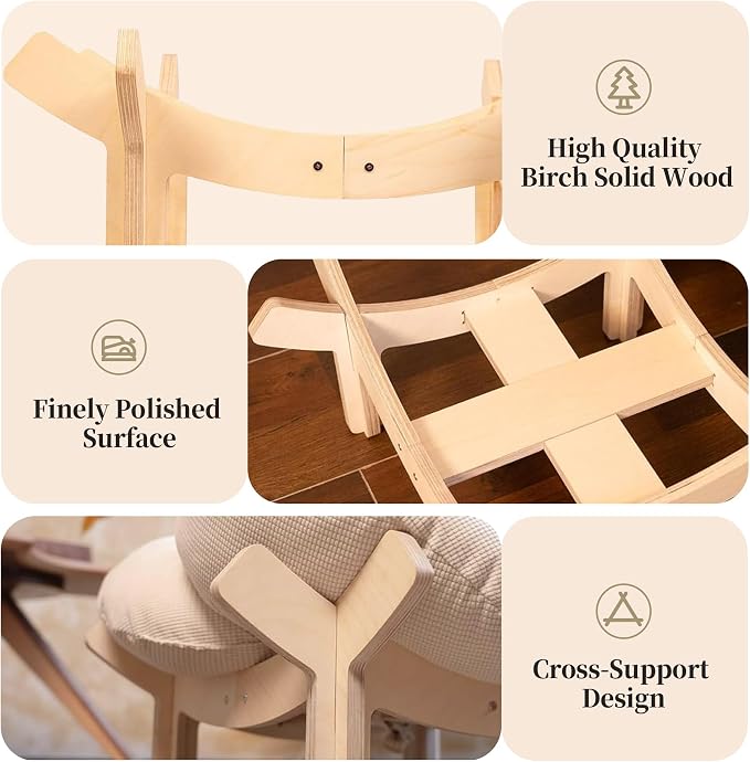 PACHIRA Elevated Cat Bed Wooden, Cat Couch Fluffy, Cat Sofa Flower for Indoor Cats, Raised Cat Bed with Washable Fluffy Cushion and Birch Wood, Cat Chair for Kitty and Puppy, Cat Furniture (White) - Image 6