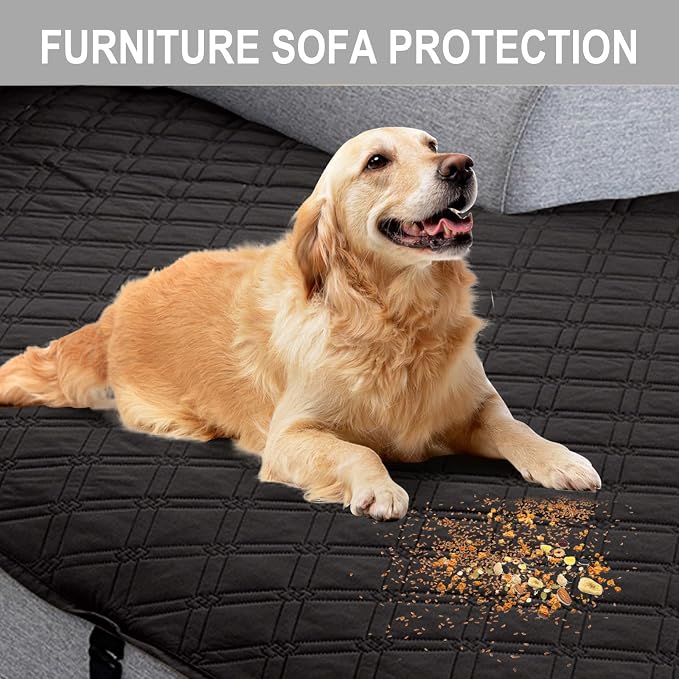 Genina L Shape Couch Cover, Sectional Couch Chaise Covers, Waterproof Washable Sofa Covers for Right L Shape Chaise Lounge, Anti-Slip Sofa Slipcovers for Dogs Cats Pet Friendly (Black) - Image 5
