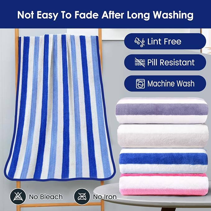 JML Bath Towels, Pack of 4, 30"x60", Large Microfiber Towel Set, Ultra Soft, Super Absorbent, Fast Drying, Perfect for Suana, Shower, Pool, Sport, Travel, Fitness, SPA,Yoga, Cabana Stripe Blue - Image 6