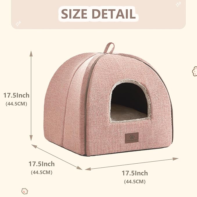 Cat Bed for Indoor Cats - Cat Cave Bed Cat House Cat Tent with Removable Washable Cushioned Pillow, Soft and Self Kitten beds,Cat Beds & Furniture, Pet Bed (Large, Pink) - Image 4