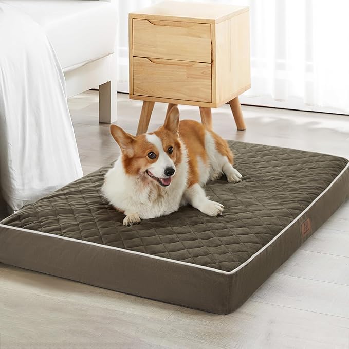 WNPETHOME Orthopedic Waterproof Large Dog Bed for Crate Cozy Sleep | Washable Large Pet Bed with Removable Cover, Multi-Needle Quilting Dogs Crate Beds Dark Green 35x22 Inch by WNPETHOMEPETSHOME