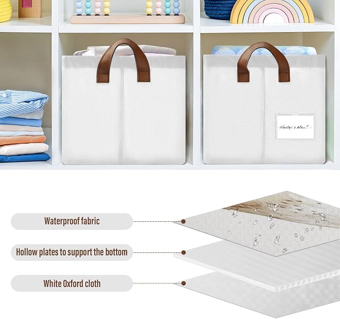 Watercolor Cute Tawny Owl Wild Animal Baby Storage Basket with Labels&Handles Rectangular Waterproof Nursery Storage Bins Collapsible Shelf Organizer Baskets for Kids Books Cloth Gift Basket Toys,2 PC - Image 5