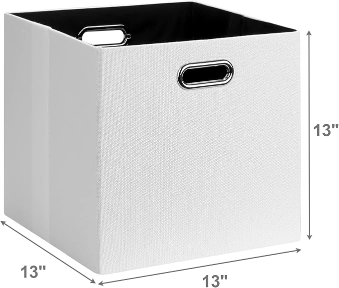 Posprica Fabric Storage Cubes, 13x13 Collapsible Storage Bins with Dual Handles, Foldable Storage Boxes Basket for Closet Shelf Cabinet Bookcase Organization, Set of 4, White - Image 2