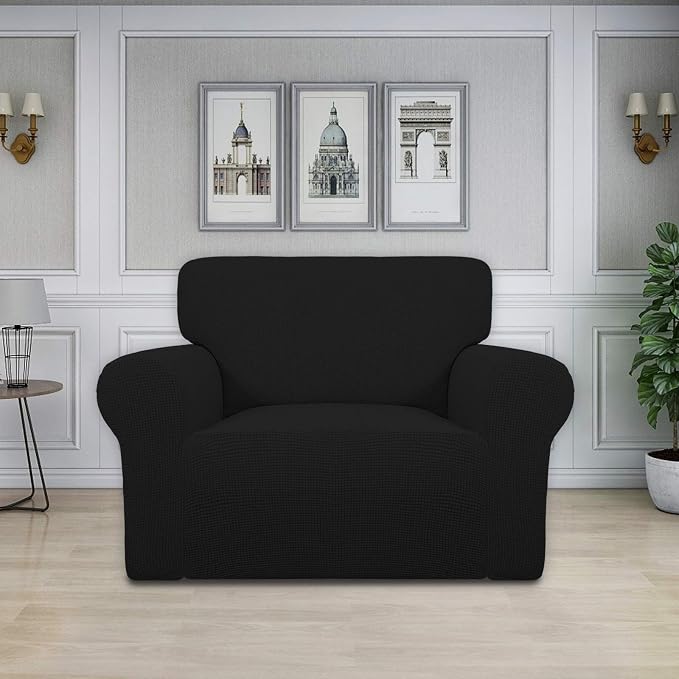 Easy-Going Stretch Oversized Chair Slipcover with Arm Washable Black | 1-Piece Large chair covers armchair Furniture Protector for Living Room chair and a half cover Soft For Kids, Pet. - Image 2