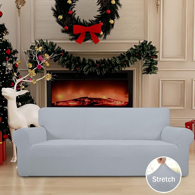 Easy-Going Stretch Couch Covers for Sofa Washable Large Silver Gray | 1-Piece Sofa Covers for 3 Cushion Couch Furniture Protector Couch Slipcover Soft with Bottom for Kids Pets - Image 2
