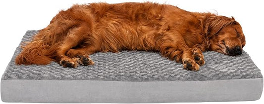 Furhaven Orthopedic Dog Bed for Large Dogs w/ Removable Washable Cover, For Dogs Up to 95 lbs - Ultra Plush Faux Fur & Suede Mattress - Gray, Jumbo/XL by FurHaven