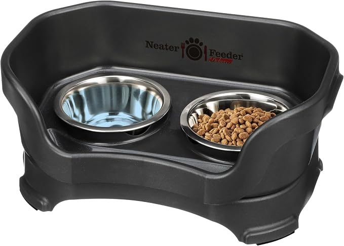 Neater Pet Brands Neater Feeder Deluxe Mess Proof Cat Bowls Elevated, Made in USA, No Spill Raised Bowls for Indoor Cats, Stainless Steel Food and Water Bowl Set, Pet Dish Feeding Station, Black by NeaterPetBrands