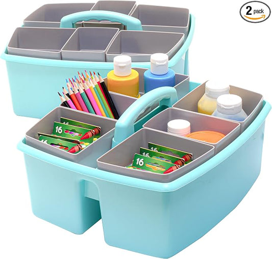 Storex Large Classroom Caddy with Cups, 13 x 11 x 6.575 Inches, Teal, Case of 2 (00984U02C) by Storex