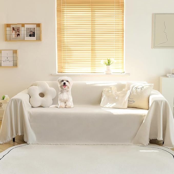 MEETSKY Couch Cover Sofa Cover Washable Love Seat Couch Covers Single Chenille Couch Cover Living Room Dogs Couch Protector Sofa Slipcovers for Pets,Kids, 71"x 102", Beige by MEETSKY