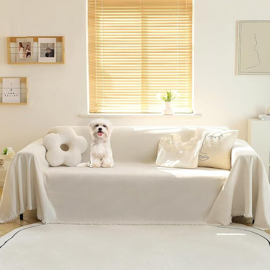 MEETSKY Couch Cover for Dogs, Washable Couch Covers for 3 Cushion Couch Sofa, Oversized Couch Protector for Sectional L Shape, Chenille Beige Sofa Slipcover with Tassel, 71"x 150" by MEETSKY