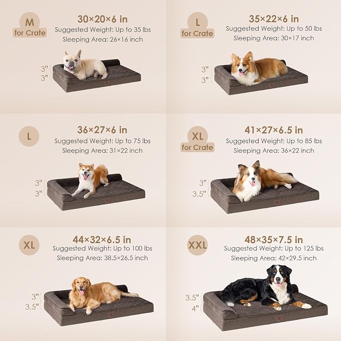 EHEYCIGA Orthopedic Dog Bed Medium Size Dogs, Memory Foam Dog Bed with Washable Removable Cover, Waterproof Pet Sofa Couch for Crate with Nonskid Bottom, 30x20x6,Brown - Image 2