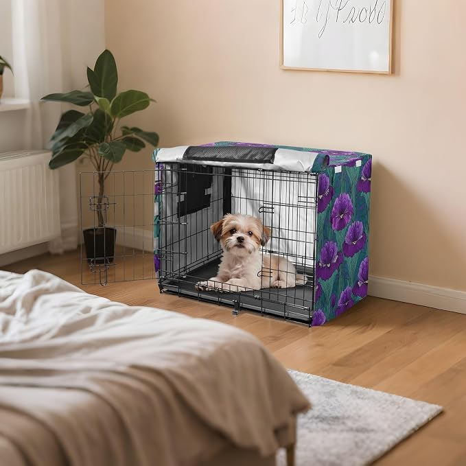 Dog Crate Cover Kennel Cover for Dog Cages Breathable for Wire Cage Indoor Outdoor Purple Irise Pattern - Image 7