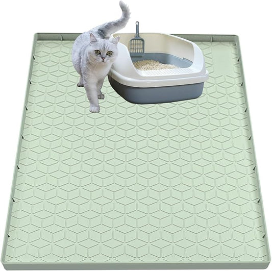 Cat Litter Mat, Silicone Large Cat Mat for Litter Box - 34x22 in, Waterproof & Non-Slip, Durable & Easy Clean, Green by Jacooxi