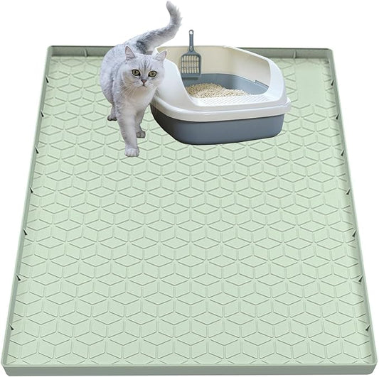 Cat Litter Mat, Silicone Large Cat Mat for Litter Box - 28x22 in, Waterproof & Non-Slip, Durable & Easy Clean, Green by Jacooxi