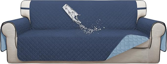 ISSUNTEX Double Protection 100% Waterproof Sofa Covers for Living Room, Couch Covers for 3 Cushion Couch Sofa, Reversible Furniture Protector Sofa Cover for Dogs, Pets (Sofa, Dark Blue/Light Blue) by ISSUNTEX