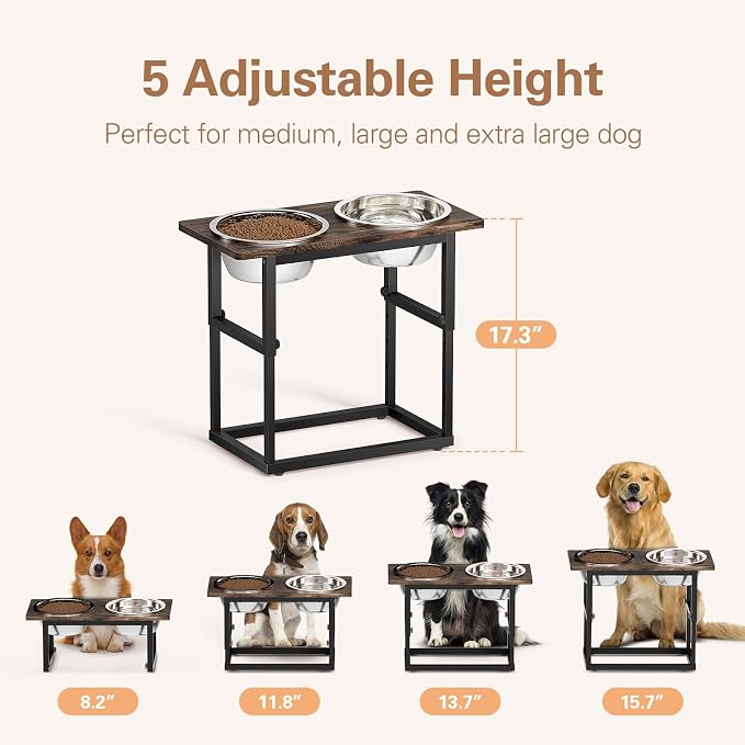 Zarler Elevated Dog Bowls for X-Large and Large Breed, 5 Adjustable Heights from 8.2'' - 17.3'', 2 Stainless Steel Bowls, 8.2'',11.8'',13.7'',15.7'',17.3'' Raised Dogs Bowls Stand - Image 2