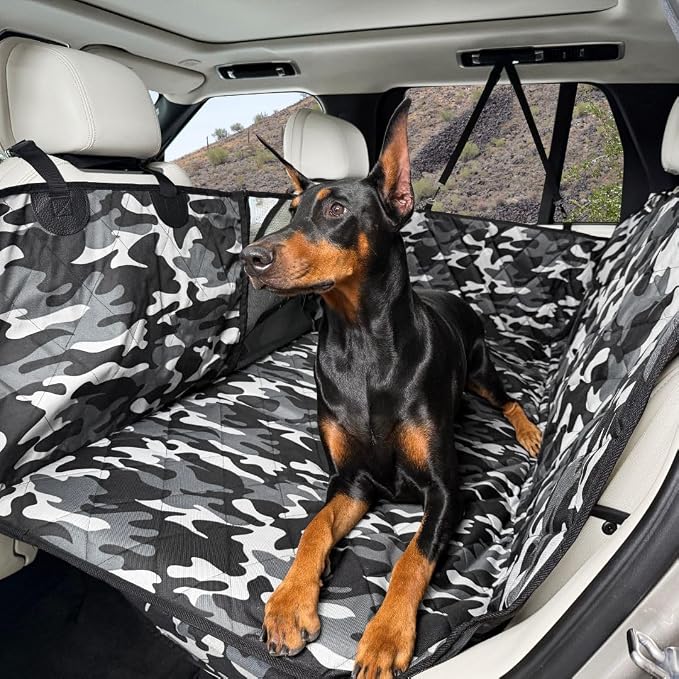 4Knines Back Seat Extender for Dogs, Hard Bottom Waterproof Backseat Protector with EZ Door Guard (Camo, Regular) by 4Knines