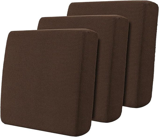 Hokway Stretch Couch Cushion Covers, 3 Piece Individual Sofa Cushion Slipcovers，Jacquard Sofa Seat Slipcover Set, Non-Slip Protector for Cushion (Chocolate,Small-3PC) by Hokway