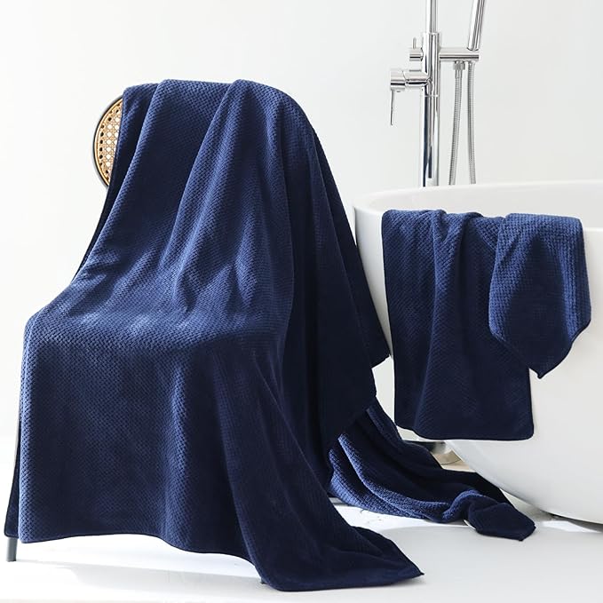 40x80 Inches Bath Sheets Towels for Adults Oversized Bath Towels Extra Large Luxury Super Soft Absorbent Quick Dry Microfiber (Navy Blue,2PCS) - Image 3