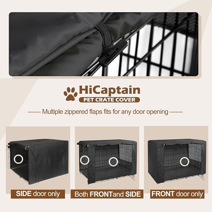 HiCaptain Breathable Dog Crate Cover 36 Inch, Durable Heavy Duty Kennel Cover, Dual Zippered Panels, Windproof Waterproof UV-Resistant(Black) - Image 3