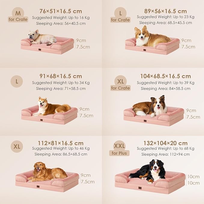 EHEYCIGA Orthopedic Dog Beds Large Sized Dog, Waterproof Washable Pet Bed | Non-Slip Bottom and Egg-Crate Memory Foam XL Dog Couch Bed with Washable Removable Cover, Dusty Pink - Image 5