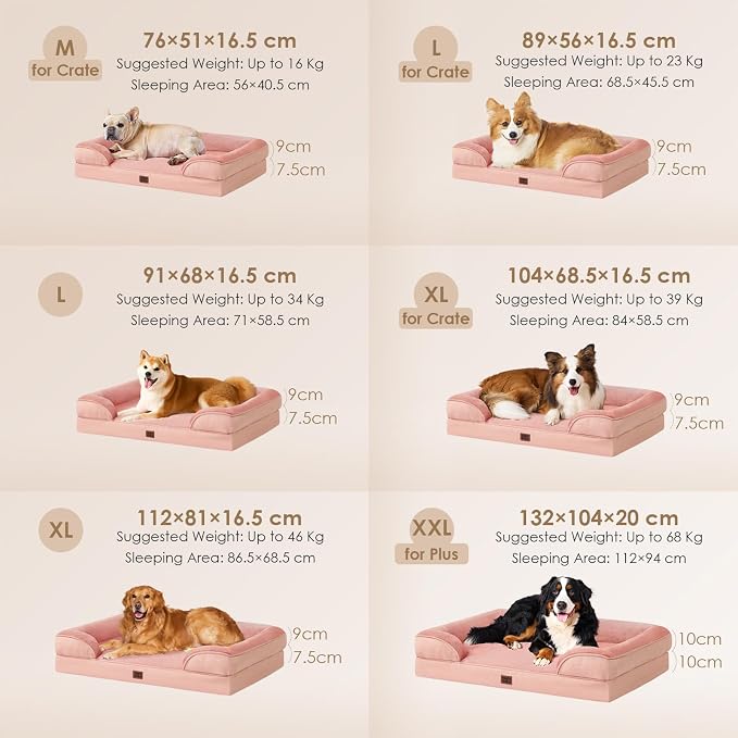 EHEYCIGA Orthopedic Dog Bed Medium Size Dog, Waterproof Washable Pet Beds | Non-Slip Bottom and Egg-Crate Memory Foam Dog Couch Bed with Washable Removable Cover, Dusty Pink - Image 5