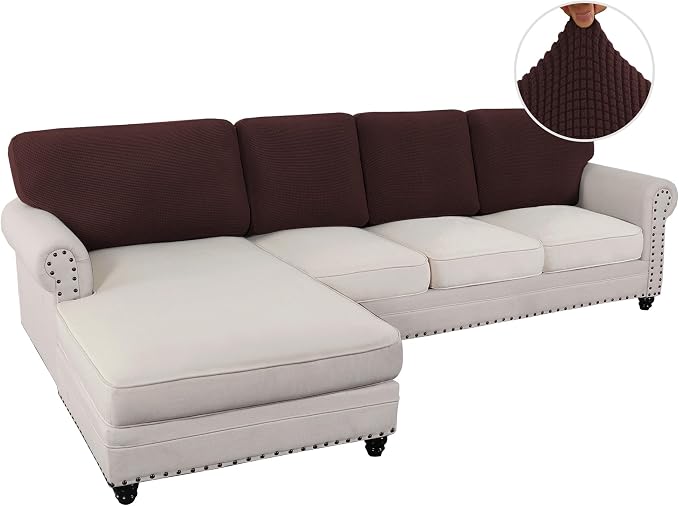 H.VERSAILTEX Backrest Cushion Covers Sectional Couch Back Cushion Covers for Sectional Sofa Set for Both Left/Right Couch (Back Only: 1 Chaise + 3 Sofa, Chocolate) - Image 2