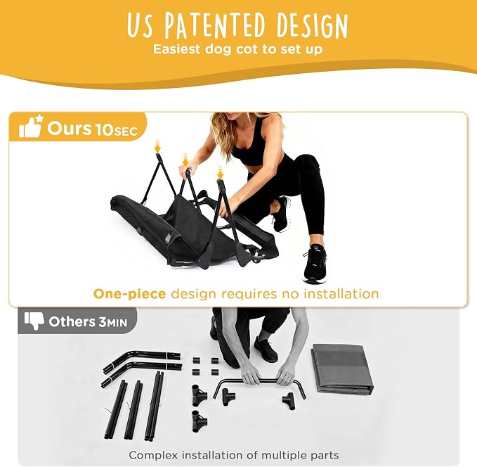 CANINE CANYON Upgraded Non-Slip Daisy Cot, Large Foldable Elevated Dog Bed, Portable Raised Outdoor Folding Dog Cot for Camping/Home, Chew Proof Waterproof Heavy Duty Up to 160 Lbs, Black, 43"x27" - Image 2