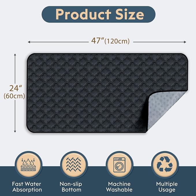 FunFurry Washable Guinea Pig Cage Liner - 4 Pack Reusable Washable Pee Pads，Waterproof Guinea Pig Bedding for Small Animal - Rabbit Bunny Hamster Puppy (Dark Grey, 24" X 47" - 4 Pack) - Image 2