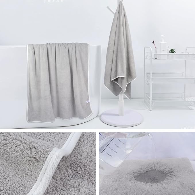KinHwa Microfiber Bath Towels 2 Pack 30x60 Inch Large Shower Towels Gray1 | Large absorbent bath towel for shower, spa, swimming, pool Soft quick dry microfiber 30x60 inch for women and men - Image 4