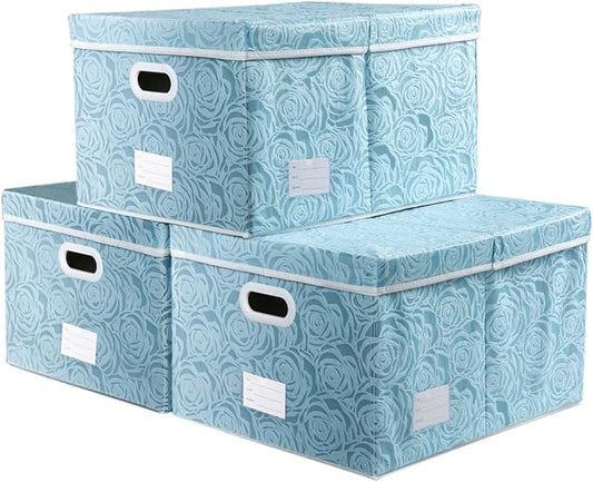 PRANDOM Extra Large Collapsible Storage Cubes with Lids Fabric Decorative Storage Bins Boxes Organizer Baskets with Cover Handles for Bedroom Closet Living Room 19.6x15.7x11.8 Inch 3 Pack by Prandom