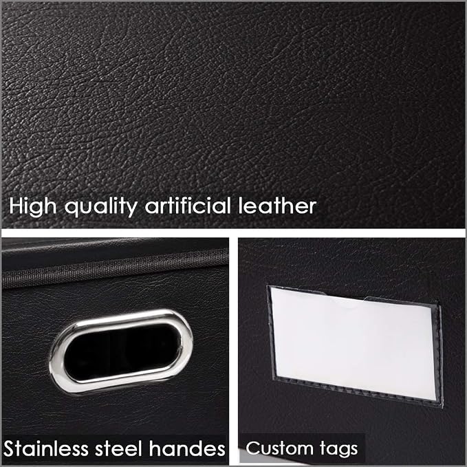PRANDOM Foldable Storage Bins with Lids [5-Pack] Leather Fabric Collapsible Storage Boxes Organizer Containers Baskets Cube with Cover for Bedroom Closet Office Nursery Black (14.9x10.8x10) - Image 4