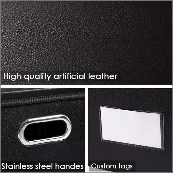 PRANDOM Foldable Storage Bins with Lids [5-Pack] Leather Fabric Collapsible Storage Boxes Organizer Containers Baskets Cube with Cover for Bedroom Closet Office Nursery Black (14.9x10.8x10) - Image 4