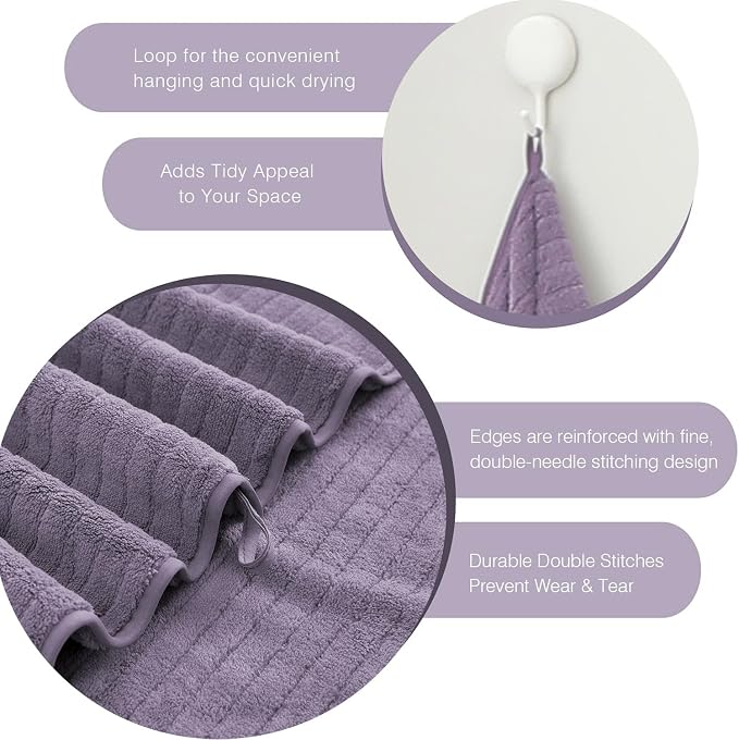 Hailea Hand Towels Set 16x31 Inches,Soft Microfibers Bathroom Towel Set 2 Pack,Highly Absorbent Quick Dry Luxury Towel Hotel Spa Gym Hand Towel Collection for Bathroom,Dark Purple - Image 3