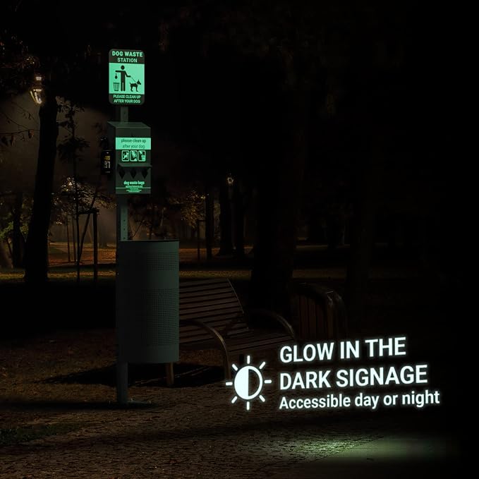Pet Waste Station - Includes 600 Roll Bags & 50 Can Liners - Original Glow in the Dark Dog Waste Station with Dog Poop Sign, Bag Dispenser, Hand Sanitizer Bottle & Outdoor Trash Can with Lid - Image 2