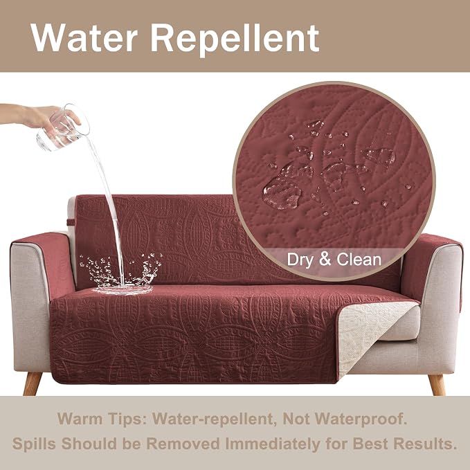 Soft Quilted Couch Cover with Pockets for Extra-Large Sofa, Anti-Slip Sofa Covers Washable for 3 Cushion Pet Friendly, Oversized Sofa Cover Water-Repellent (X-Large Sofa 78", Red) - Image 3