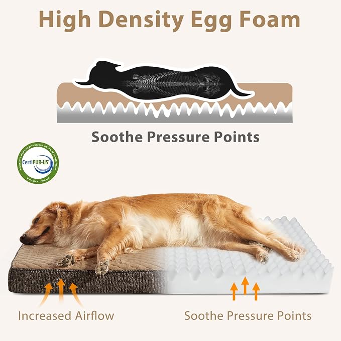 JOEJOY Orthopedic Dog Bed for Large Dogs, Washable Dog Crate Bed Large Sized with Removable Cover, Egg Memory Foam Big Pet Beds, Brown, 35"x22" - Image 3