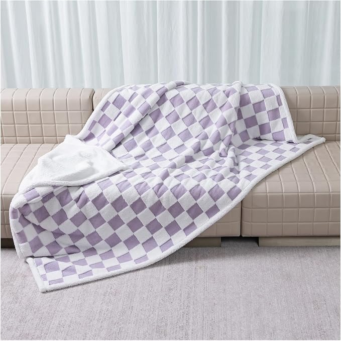 Waterproof Pet Blanket,Dog Bed Covers Couch Sofa Stylish Jacquard Pets Throw Blankets for Puppy Cats Washable Reversible Furniture Protection Covers (Purple Check,L) by Unknown