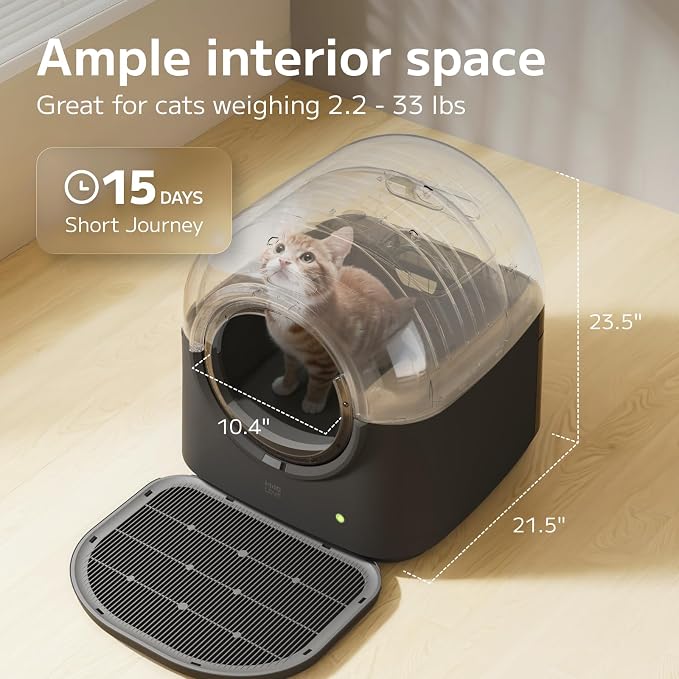 Self Cleaning Cat Litter Box Automatic HHOLOVE with 360 Safety Sensors, Odor Control, Real-Time Health & Weight Monitor, Ultra-Quiet, 60L Large Capacity for Multiple Cats, 2026 Ver. Midnight Grey - Image 3
