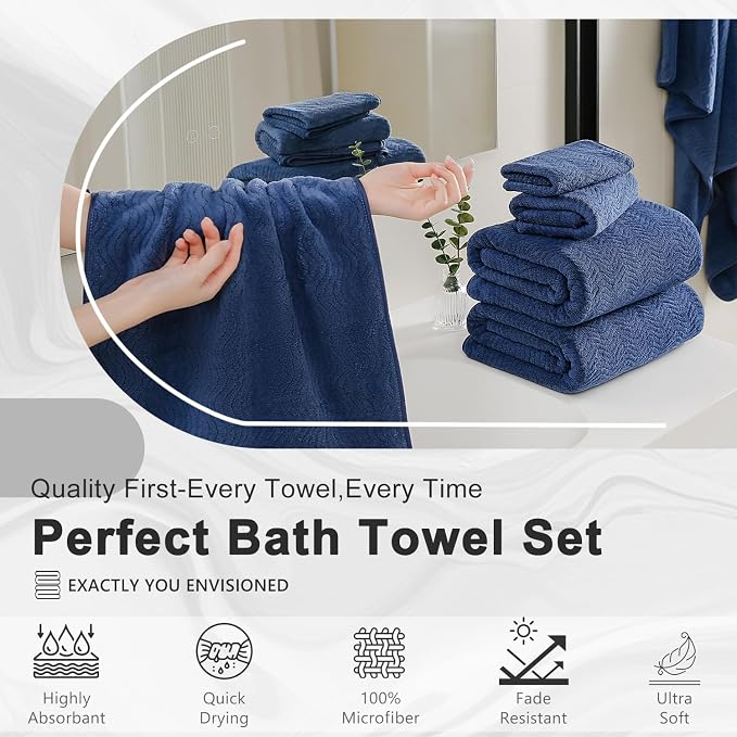 4 Piece Extra Large Bath Towel 35"x70" Oversized Bath Sheet Navy Blue Bath Towel Set for Bathroom Ultra Soft Cozy Highly Absorbent Quick Dry Bathroom Towel for Spa Gym Hotel,Shower Towel for Daily Use - Image 7