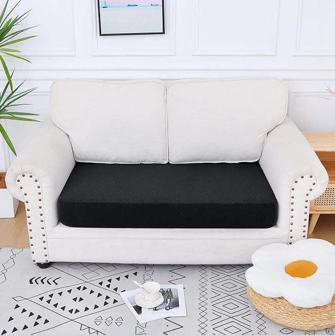 Smiry Waterproof Couch Cushion Covers, Non Slip Seat Cushion Covers | Stretch Jacquard Sectional Sofa Slipcover, Washable Elastic Furniture Protector for Pets, Kid, Medium, Black - Image 5