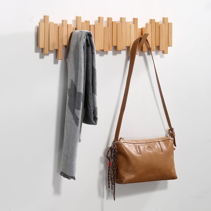 Coat Rack Wall Mount Piano Flip Down Wall Hook Rack 6 Hooks Beech | Natural Wood Handmade Unique Hanger for Coats Bag Hat Umbrella key Wall Art In the foyer living room bedroom bathroom office - Image 3