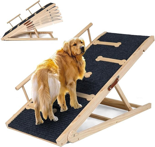Dog Ramp for Bed, Non-Slip Pet Ramp with Adjustable Heights, Portable Foldable Dog Ramps for Cars, SUVs, Beds - Anti-Slip Traction Surface, Holds Up to 160 lbs, Lightweight & Easy Storage (47.3 INCH)