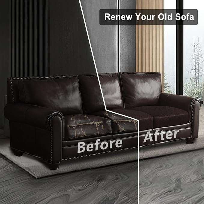 ANARACHON Leather Look Couch Cushion Covers Sofa Seat Slipcovers Sets Couches Furniture Protector for Sectional Armchair Loveseat Pets Kids Stretch Spandex Fabric (3 Cushion Sofa, Chocolate) - Image 7