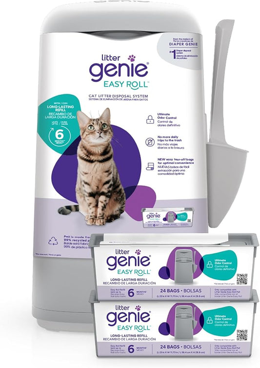 Bundle of Litter Genie Easy Roll Pail & Refill | Cat Litter Box Waste Disposal System for Odor Control with 2 Long Lasting Refills (24 Bags Each) by Unknown
