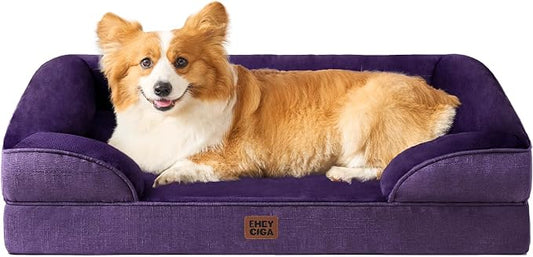 EHEYCIGA Orthopedic Dog Beds Large Sized Dog, Waterproof Washable Pet Bed | Non-Slip Bottom and Egg-Crate Memory Foam XL Dog Couch Bed with Washable Removable Cover, Purple by EHEYCIGA