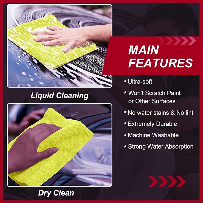 Oudain 200 Pcs Microfiber Cleaning Cloth 16x16 Inch Microfiber Towels for Car Ultra Absorbent Cleaning Rags Reusable Lint Free Streak Free Detailing Towel for Car Washing Drying Dusting (Yellow) - Image 6