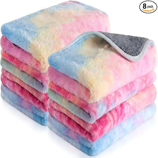 Tudomro 8 Pcs Absorbent Guinea Pig Blankets Washable Small Animal Fleece Bedding Cage Liners Reusable Pet Sleep Mat Pad Cover for Ferret Chinchilla Furniture Protection(Tie Dye,16 x 24 Inch) by Tudomro